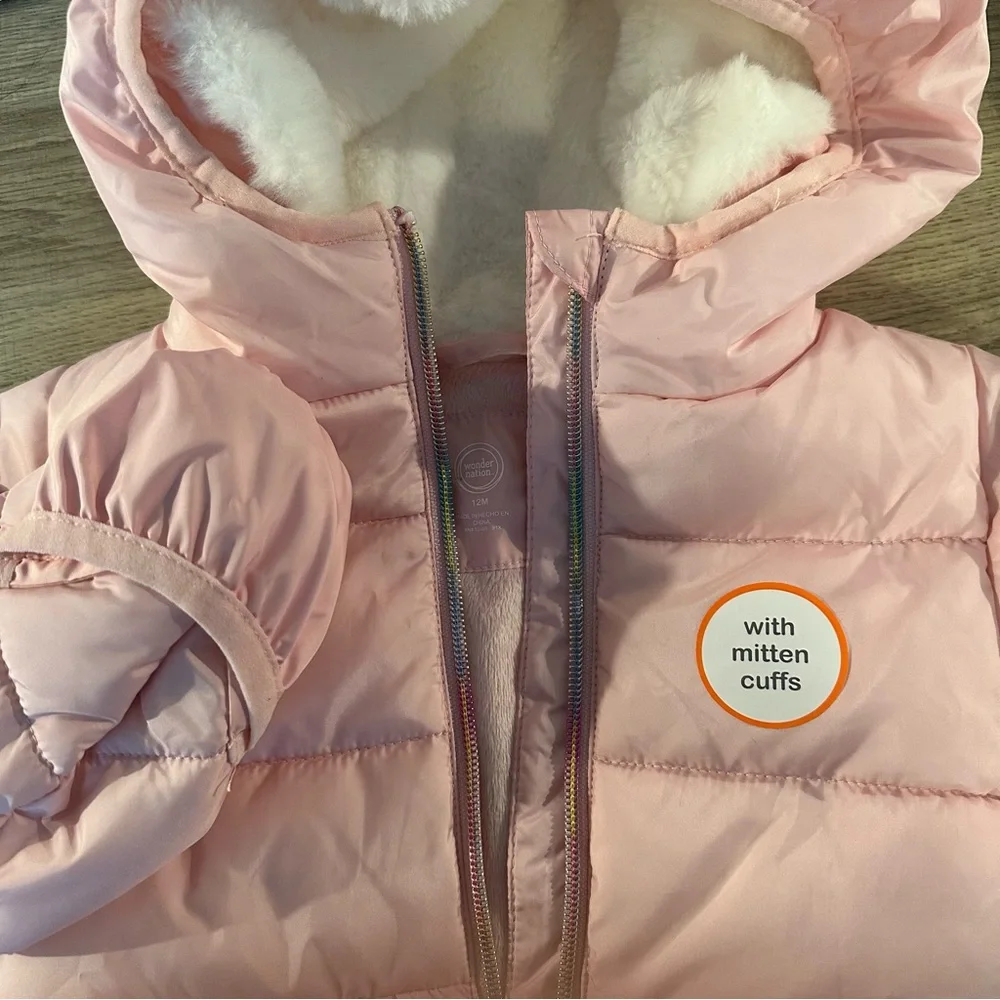 Wonder Nation 9-12m Coat with mitten cuffs and rainbow zipper - Picture 3 of 3